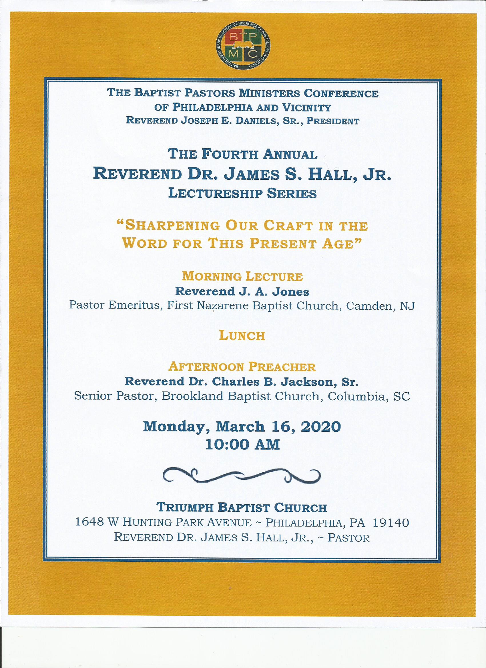 The Fourth Annual Rev. Dr. James S. Hall, Jr. Lectureship Series – The ...